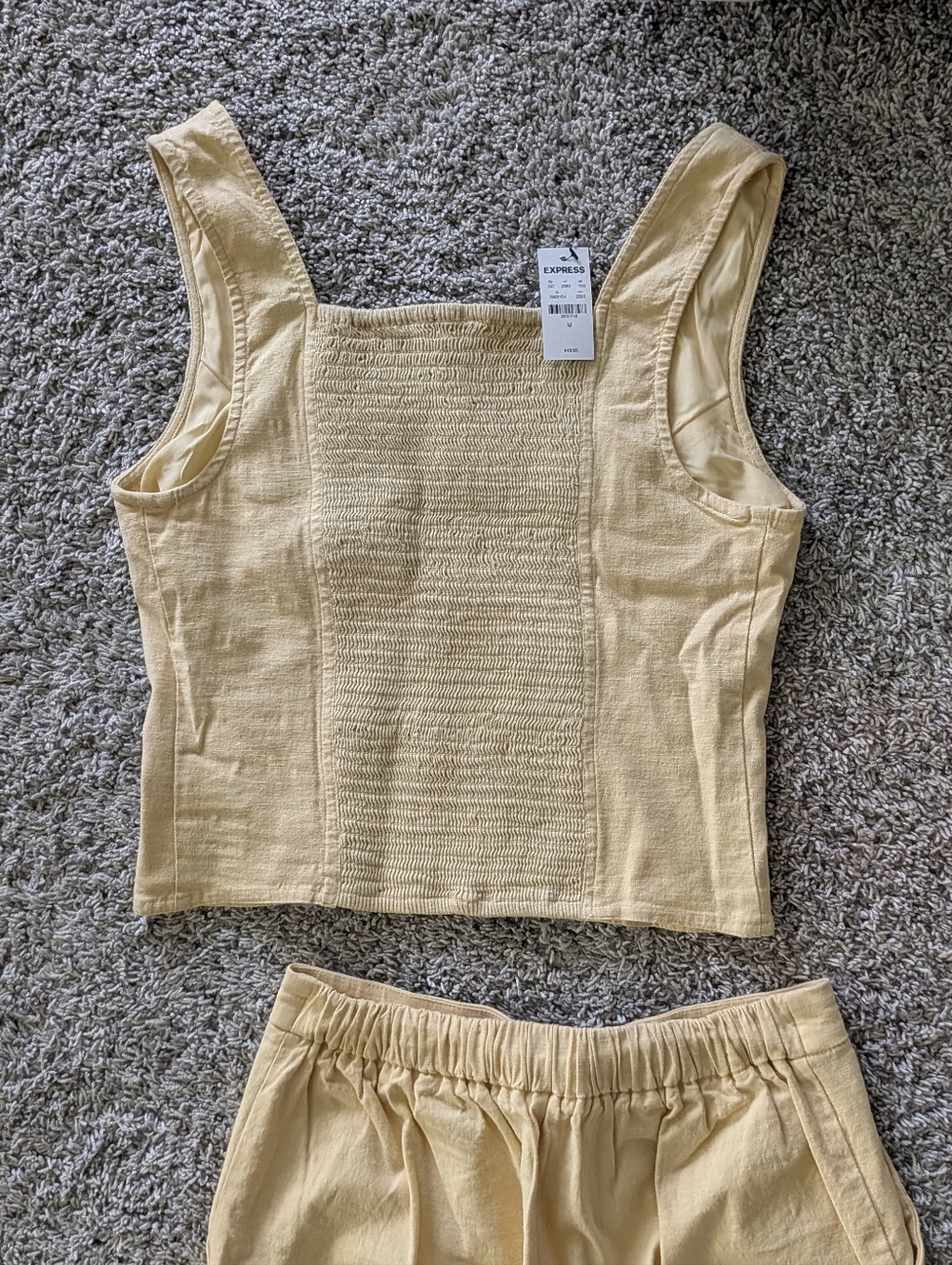 Express Wide Leg 2 Piece Linen Outfit Set In Yellow - Picture 9 of 9